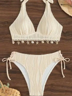 Women's Bikinis And Tankinis New Swimsuit Sexy Halter Neck Bikini Two Piece Set Solid Color Leace-up Backless Temperament Trendy - Matrix-studios.com