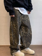 Autumn Tan Leopard Jeans Men Denim Pants Male Oversize Wide Leg Trousers Streetwear Hip Hop Vintage Loose Casual Animal Print - Matrix Studios