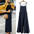 Women Straps Jumpsuit Summer Solid Color Wide Leg Pants Dungaree Bib Overalls Casual Loose Sleeveless Cotton Linen Jumpsuits 5Xl - Matrix Studios