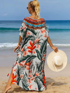 Kaftan Dresses Tropical Printed Cover Ups for Swimwear Women Elegant Maxi Robe Holiday Bathing Suits Dropshipping Hot Sales - Matrix Studios