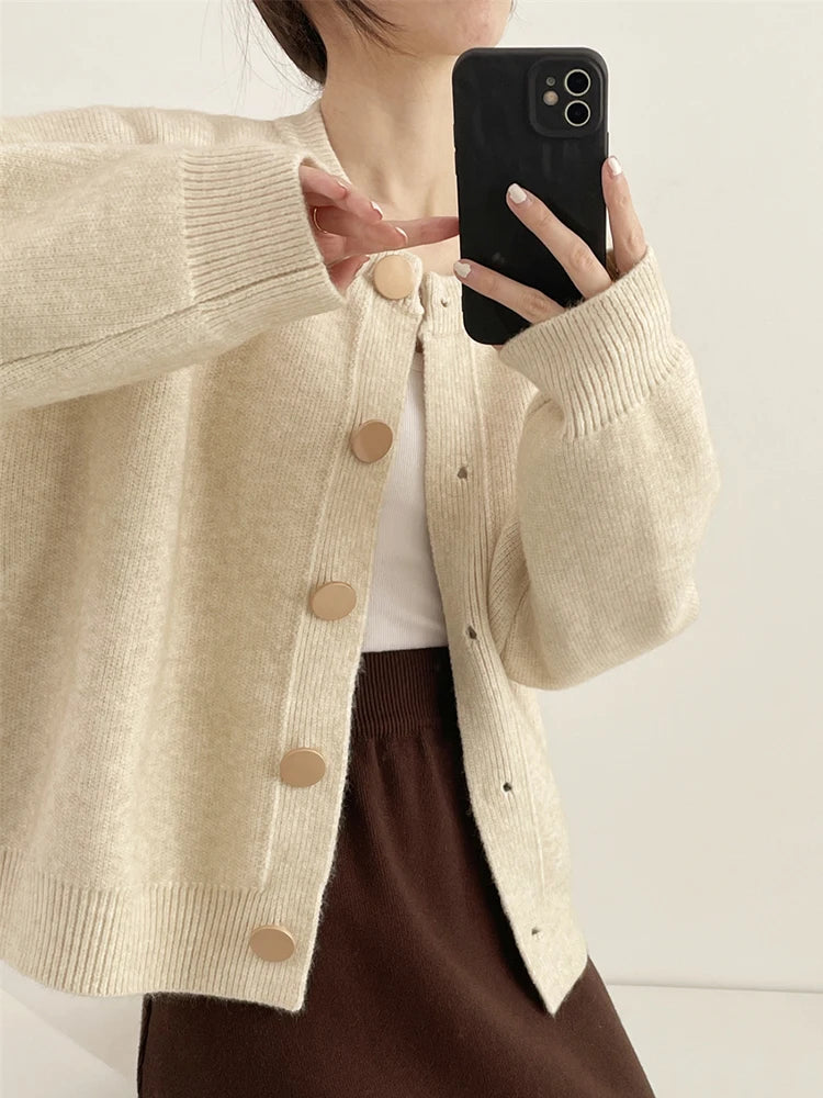 AOSSVIAO Women Cardigans Sweater O-neck Autumn Winter Knitted Loose Cardigans Solid Single Breasted Womens Sweaters - Matrix Studios