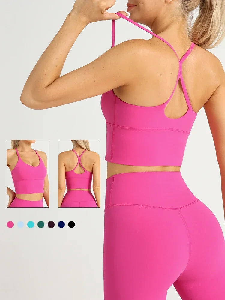 Solid Color Women Gym Yoga Naked Feeling Sexy Cross Back Y shape Sports Bra Fitness Yoga Jogging Workout Sports Women Sling - Matrix Studios
