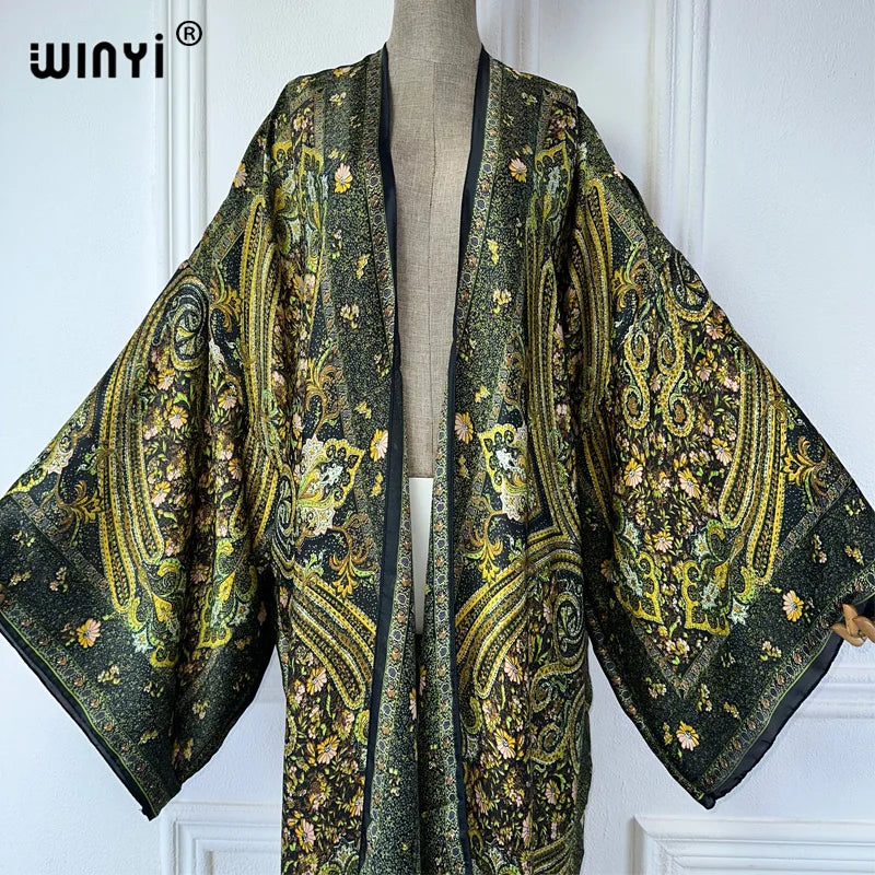 WINYI Kimono Summer Boho Print Beachwear Cardigan Sexy Loose Swimsuit Evening Dress Abaya Cover-Ups Beach Outfits Women Kaftan - Matrix Studios