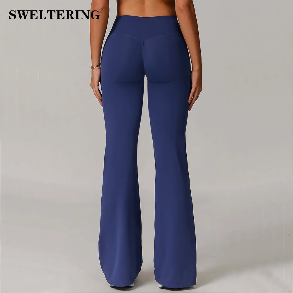 High Waist Wide Leg Pants Leggings Women Tights Fitness Bell-bottoms Yoga Elastic Leggings Push Up Gym Workout Flared Pants - Matrix-studios.com