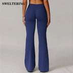 High Waist Wide Leg Pants Leggings Women Tights Fitness Bell-bottoms Yoga Elastic Leggings Push Up Gym Workout Flared Pants - Matrix-studios.com