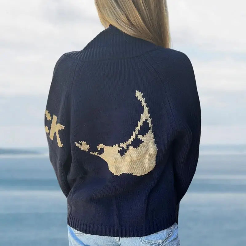 Combhasaki Women Shawl Collar Cardigan Long Sleeve V Neck Y2K Aesthetic Graphic Print Button Down Sweater Knitwear Coat Tops - Matrix Studios