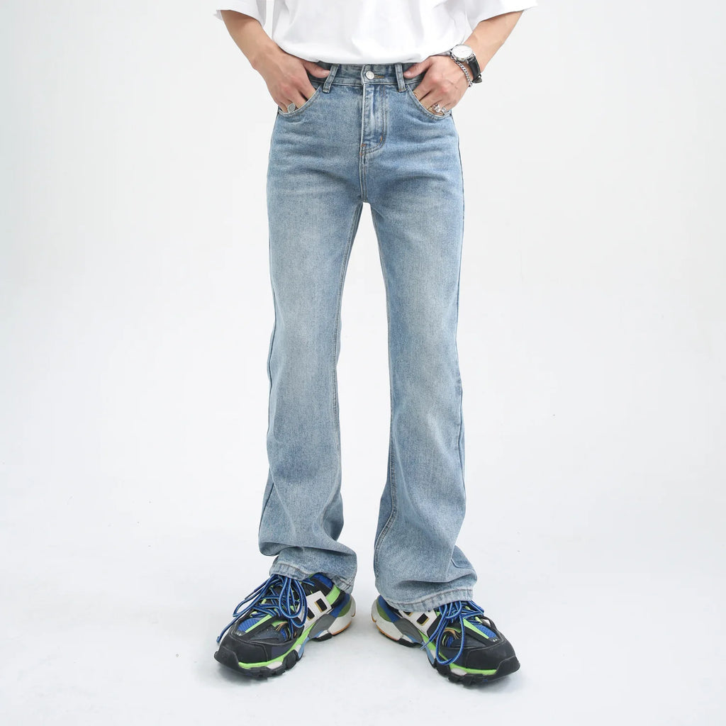 Male Japan Korea Style Vintage Denim Trousers Pant Men High Street Hip Hop Casual Hole Small Flare Jeans Pant - Matrix Studios