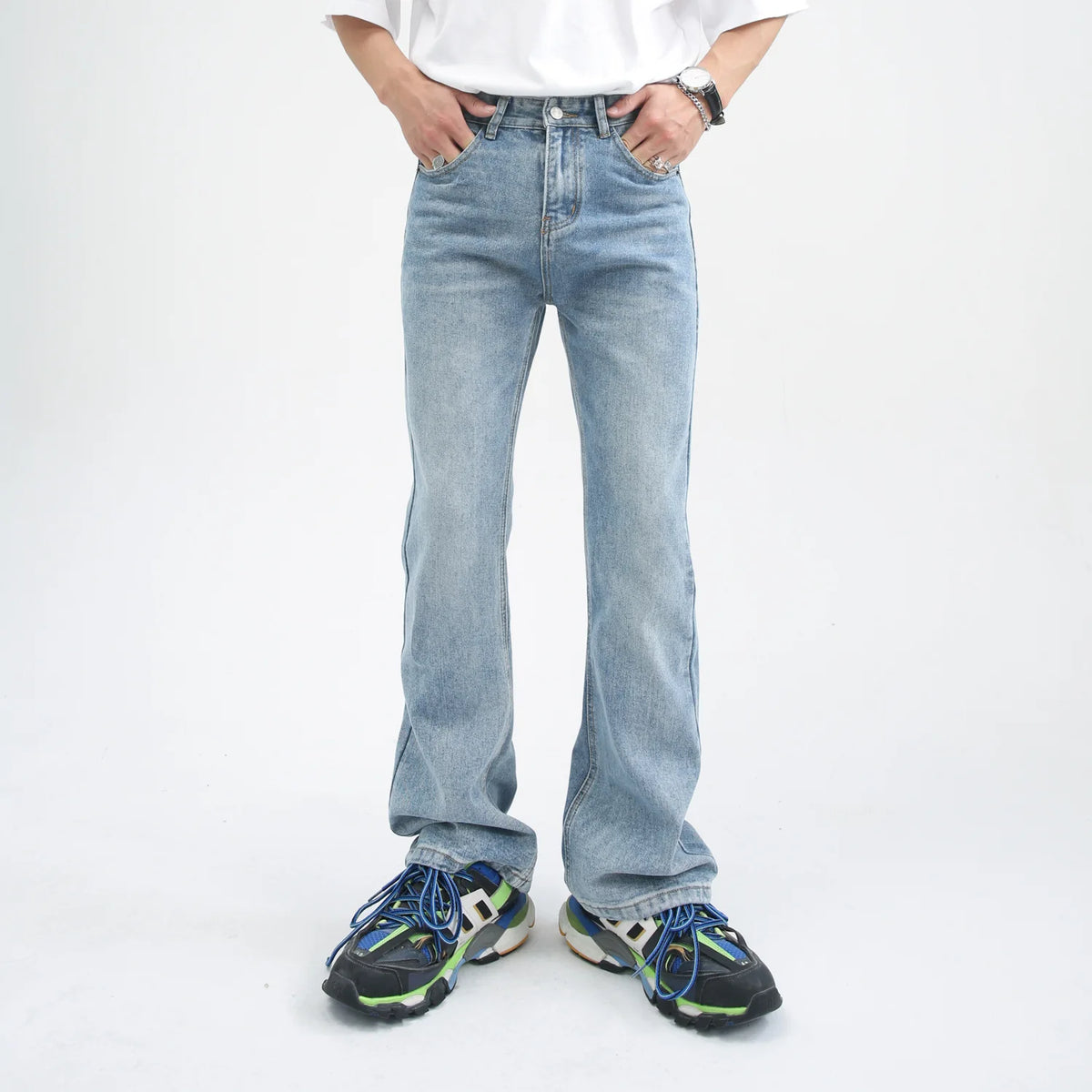 Male Japan Korea Style Vintage Denim Trousers Pant Men High Street Hip Hop Casual Hole Small Flare Jeans Pant - Matrix Studios