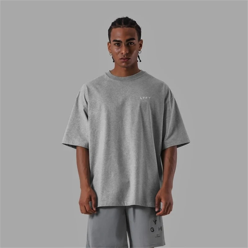 ONE POINT LYFT Print Big T Shirt Men Running Sport Gym Fitness Training Oversized 100% Cotton T-shirt Mens Bodybuilding Tee Tops - Matrix Studios