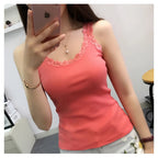 Black Tops Summer Sleeveless Women Tank Top With Lace Top Red Inside Wear Lace Camisoles Loose Underwear Womens Clothing Vest - Matrix-studios.com