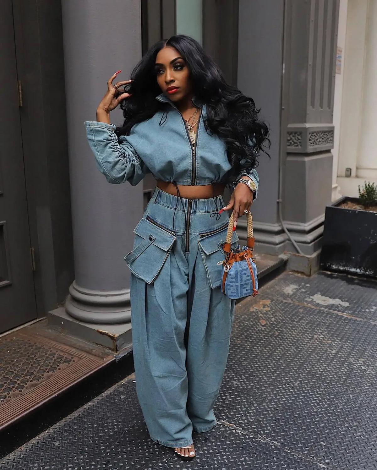 Denim Two Piece Sets Women Coat Jacket Wide Leg Pants Jeans Suits Matching Sets Trousers Outfits 2025 Y2k Streetwear Party - Matrix-studios.com