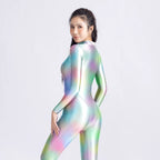 AMORESY Women's Shiny Oil Tights Full-Length Catsuit Front Zipper Yoga Zentai Playsuit Sexy Smooth Casual Jumpsuit - Matrix Studios
