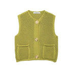 Women Fashion Sleeveless Coarse Needle Knitting Vest Sweater Female Chic Big Pockets Patch Buttons Cardigan Waistcoat Tops - Matrix Studios