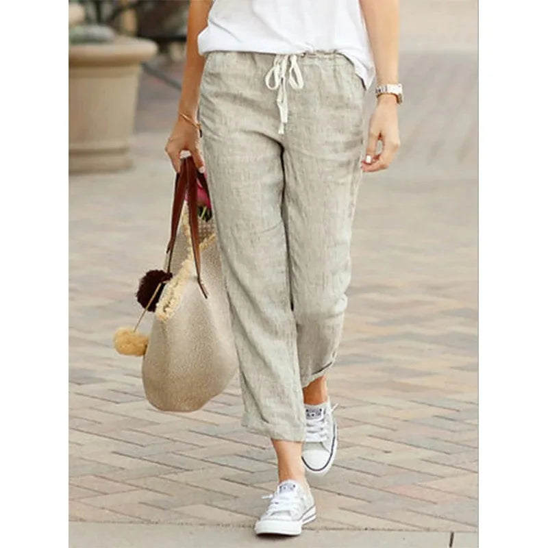 Autumn Cotton Women's Pants Y2K Black Drawstring Elastic Waist Casual Pants Female Loose Fashion Elegant Ladies Bottom - Matrix-studios.com
