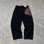 Y2K Vintage Low Waist Hip Hop Cherry Blossom Embroidered Jeans  Wide Leg Trousers Clothes Mens Embroidered Baggy Jeans Womes - Matrix Studios