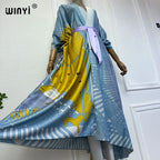 NEW WINYI Summer 2024 Print Middle East Kimono Beach Cover Up Dress Elegant African Women Boho Cardigan Holiday Maxi Abaya - Matrix Studios