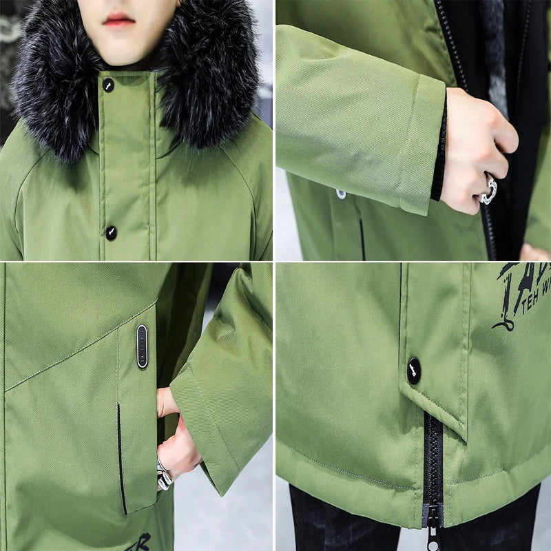 Winter Men's Long Down Jacket Fashion Male Thermal Parkas Coats Casual Men Classic Fur Collar Warm Padded Jackets Clothing 5XL - Matrix Studios