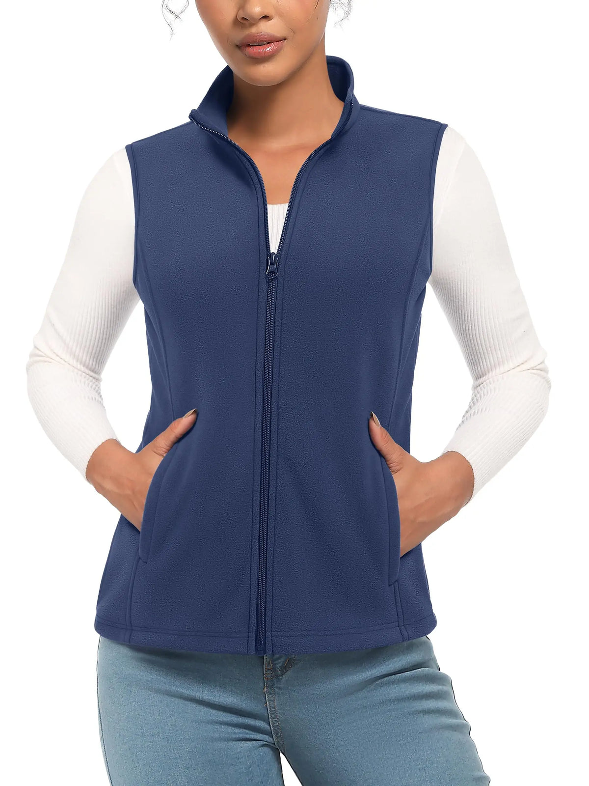 TACVASEN Fleese Sleeveless Vests Womens Fall Winter Thermal Hiking Golf Waistcoats Soft Casual Outerwear Zip Jackets 4 Pockets - Matrix Studios