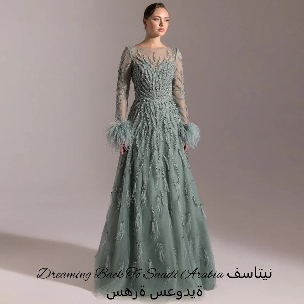 Exquisite Beading Feathers Customized Vestido De Festa High Quality Organza Evening Dress Elegant A-Line Satin Homecoming Dress - Matrix Studios