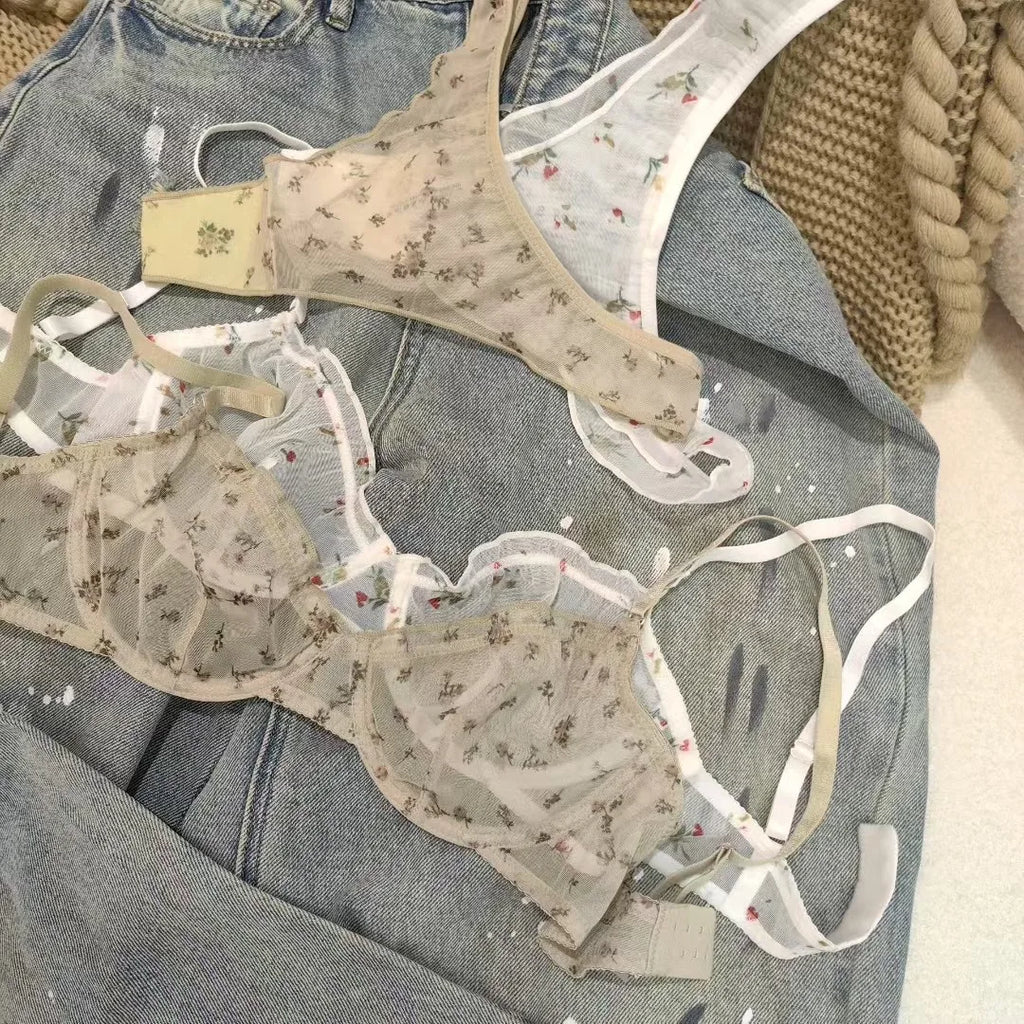 Fashion Floral Prints Women Lingerie Set Fashion Sexy Lace Bra French Ultra Thin Breathable Intimates Bralette Soft Underwear - Matrix Studios