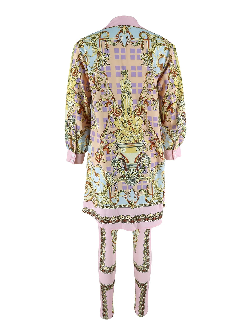 Women 2 Piece Set Ornate Print Long Sleeve Button Shirt Top Pants Outfit Elegant Casual Vacation Matching Set - Matrix-studios.com