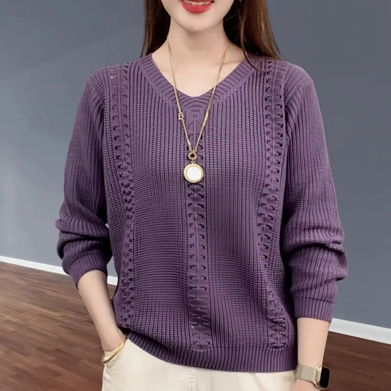 V-neck Knitted Sweater Autumn Popular Women's Clothing Foreign Style Inside with Solid Color Bottoming Shirt Top Jumpe Homme - Matrix Studios