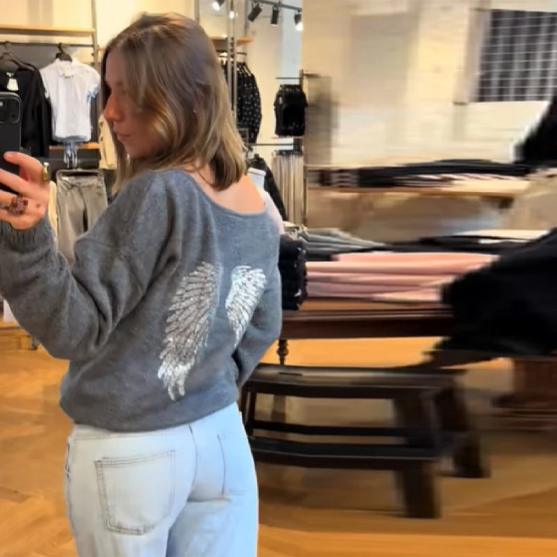 Sequin Angel's Wings Hoodies Women Chic Loose Long Sleeve Pullovers Top Slim Yoga Pant Set 2025 New Casual Lady Two Piece Sets - Matrix Studios