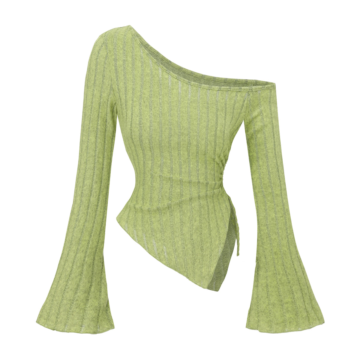 Women's Off-Shoulder Cross Long-Sleeved Slim Fit T-Shirt Asymmetrical Street Style Casual Elegant Top with Trumpet Sleeves - Matrix-studios.com