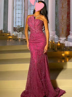 Customized High Quality Evening Dresses Elegant Vintage Sweet Sexy Pink Mermaid Beads Lace Formal Occasion Long Dress Sparkle - Matrix-studios.com