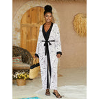 2026 Women Swimsuit Beach Cover Up Dress Sleeve Kaftan Beach Tunic Long Pareos Bikinis Cover Ups Summer Robe Plage Beachwear - Matrix Studios