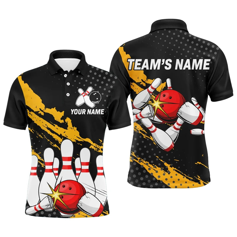 Cool Custom Team Name Bowling Man Polo Shirt Men Women 3D Printed Summer Short Sleeve Lapel Button Polo T Shirt Clothes - Matrix-studios.com