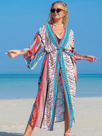 Swimsuit Cover Up Printed Kimono for Sea Boho Coverup Long Luxury Beach Outings Belted Swimwear Cape Holiday Bathing Suits Sales - Matrix Studios