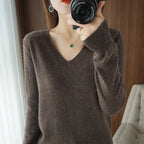 New Cashmere Women's V-neck Pullover Lace Neck Hollow Out Design Casual Knitted Long Sleeve Women's Sweater Autumn And Winter - Matrix-studios.com
