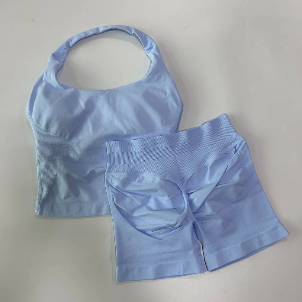1-2pcs Gym Set Women Backless Tank Tops High Waist Scrunch Seamless Shorts High Waist Yoga Leggings Workout Sets Gym Suit - Matrix-studios.com