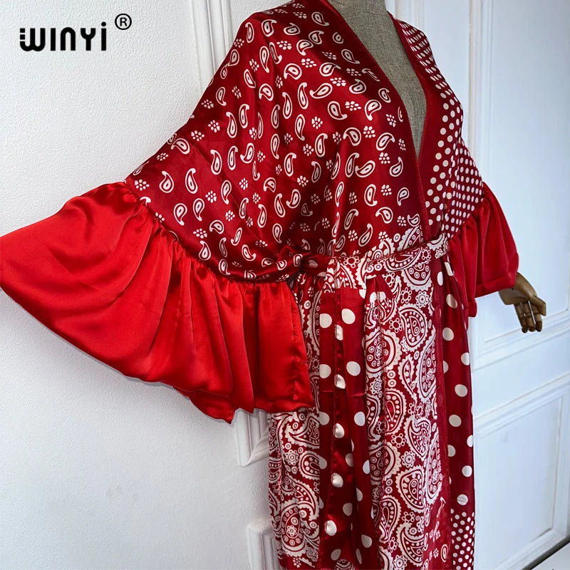 WINYI Summer Kimono Party Dress Beach Wear Swim Suit Cover Up Africa Women Boho Puff(ed) Sleeves Cardigan Sexy Holiday Kaftan - Matrix Studios
