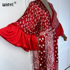 WINYI Summer Kimono Party Dress Beach Wear Swim Suit Cover Up Africa Women Boho Puff(ed) Sleeves Cardigan Sexy Holiday Kaftan - Matrix Studios