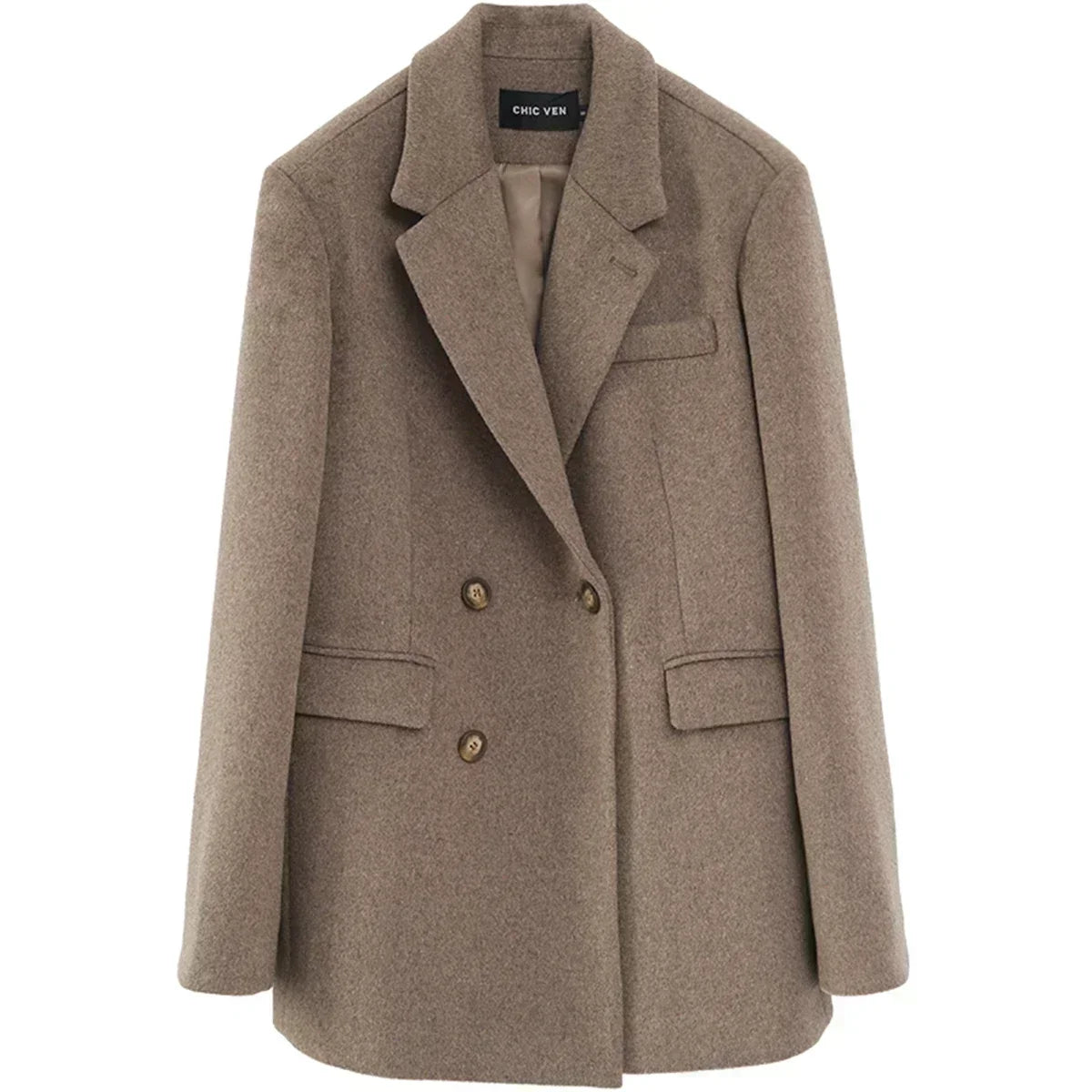 CHIC VEN Women Wool Blend Coat Solid Mid Long Woolen Blazer Thick Warm Blouse Women's Overcoat Office Lady Tops Autumn Winter - Matrix-studios.com