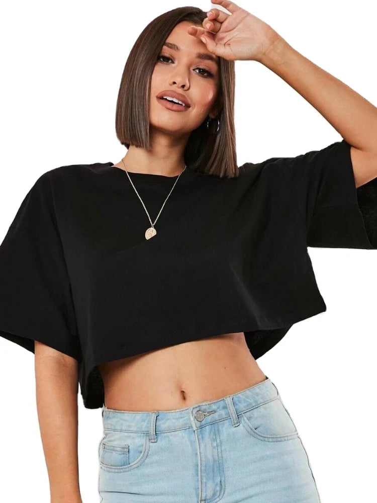 Cotton Women Short Sleeve Dance Running Clothes Yoga Fitness Crop Top  Navel Baring New Sport T-shirt Loose Gym Workout Shirts - Matrix-studios.com