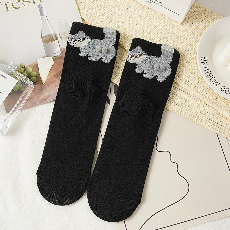 Cartoon 3D Cat Egg Design Middle Tube Socks for Women Soft Breathable Cute and Funny Couple Socks Spring Autumn Cute - Matrix Studios