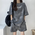 Women T-Shirt Shorts Suit Set Casual Tie Dye Loose Tshirt and Wide Leg Middle Shorts with Pockets Female Soft Summer Shorts Sets - Matrix-studios.com