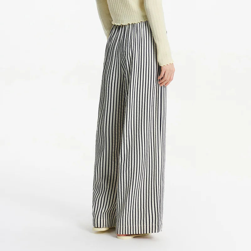 Semir Elastic Waist Casual Pants Women Lazy Chic 2025 Summer New Striped Wide Leg Lengthening Trousers for Daily Walks