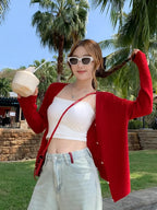 Knitted Sweater Women Cardigans White V-Neck Sueters De Mujer Knit Sweater Cardigan Women Tops New Long Sleeve Knitwears Q3546 - Matrix Studios
