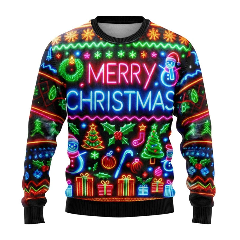 Neon Snowman Graphic Sweatshirts 2025 Merry Christmas 3D Printed Ugly Sweater For Women Clothing Snowflake Gifts Boy Tracksuit - Matrix Studios