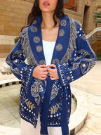Jacquard Cardigan Women V-Neck Tie Waist Cardigans Long Sleeve Knit Sweater Waist Cuff Casual Autumn Fashion Trendy Streetwear - Matrix Studios