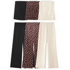 HXAO Satin Pant Sets Women's Two Pieces Set Strapless Off Shoulder Tube Vest 2 Piece Sets Woman Outfit High Waist Trousers Sets - Matrix-studios.com