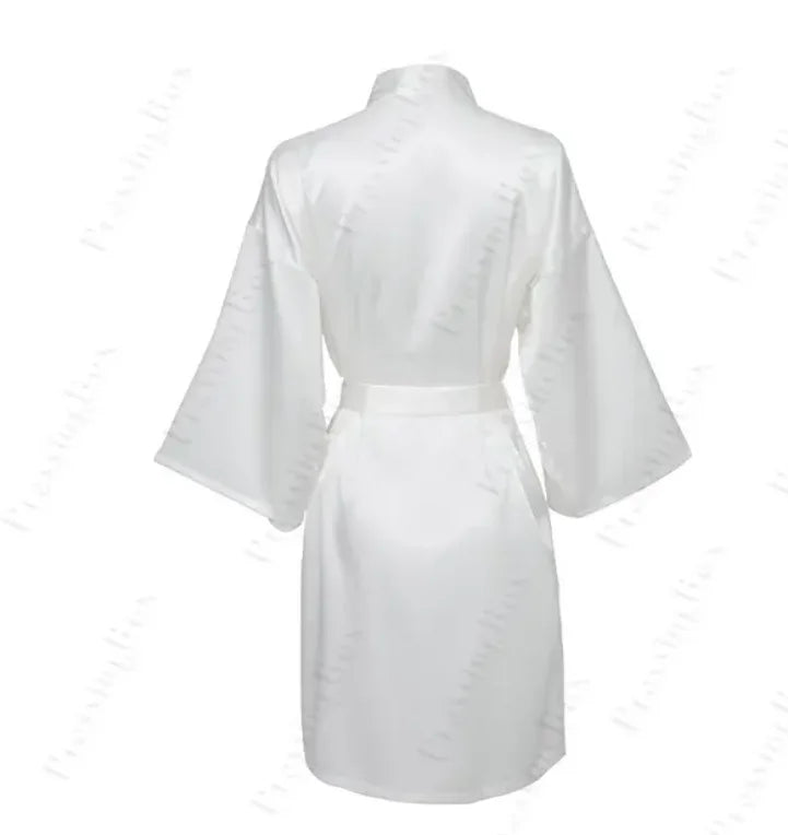 Solid Satin Night Robe, Elegant Half Sleeve V Neck House Robe With Belt, Women's Sleepwear - Matrix-studios.com