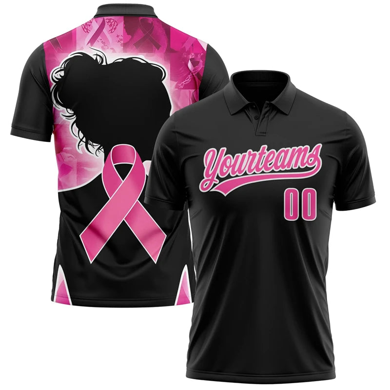 Breast Cancer Awareness Customized Polo Shirt Unisex Custom Name Number Loose Lapel Short Sleeve Golf Shirts Summer Outdoor - Matrix-studios.com