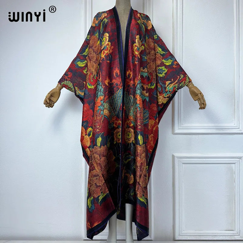 WINYI High Quality Double-Sided Print Open Abaya Dubai Luxury Coat Beach Wear Cover Up Elegant Muslim Cardigan Kimono Maxi Dress - Matrix Studios