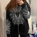 Y2k Rhinestone Skeleton Hoodies Women Gothic Black Zip Up Oversized Sweatshirts Female Retro Harajuku Hooded Jackets Streetwear - Matrix Studios