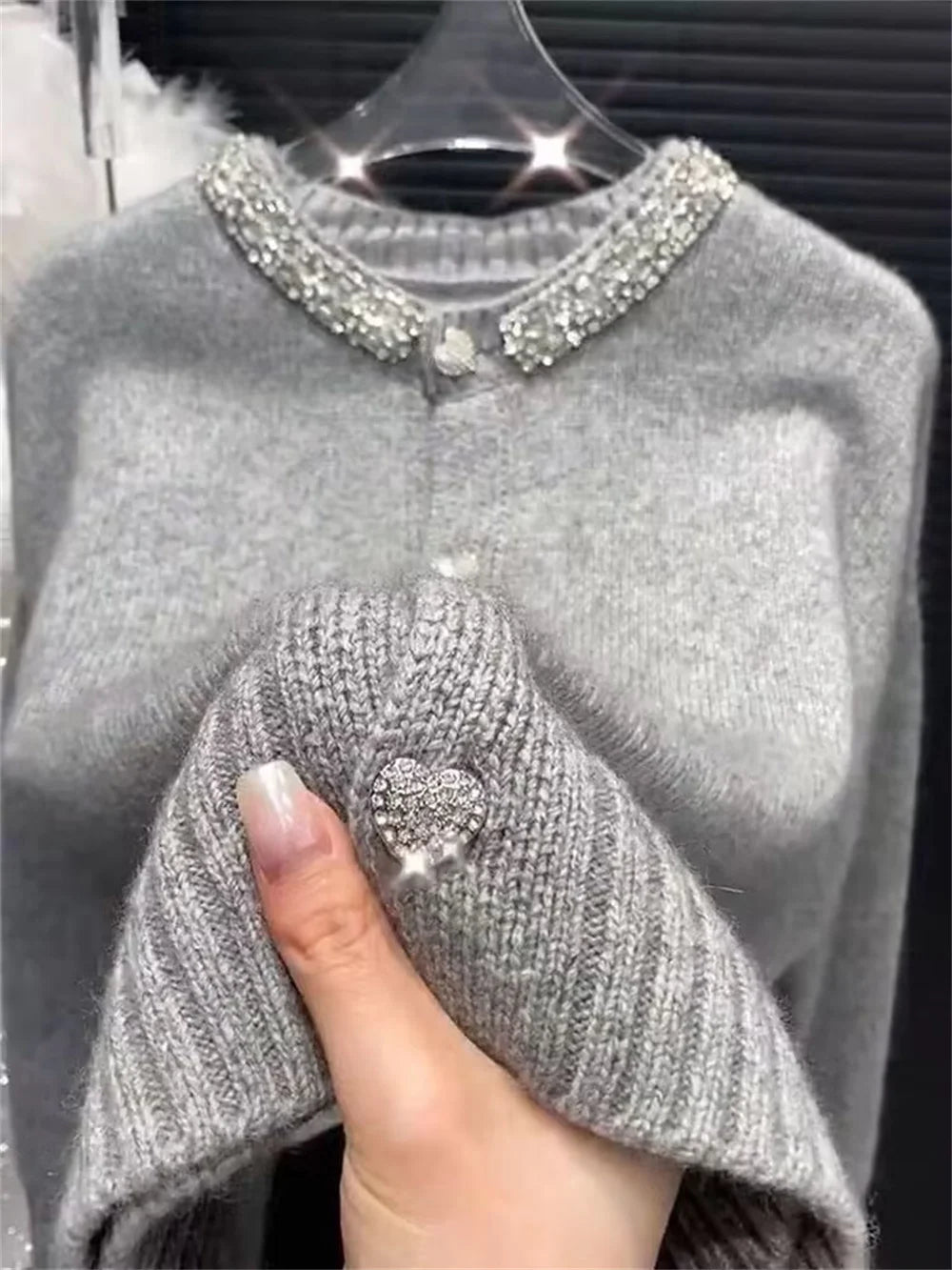 2024 Women Clothing Oversized Cardigan Jackets Diamond O-neck Vintage Casual Knitted Sweater Tops Pull Femme Cardigans Sweater - Matrix Studios